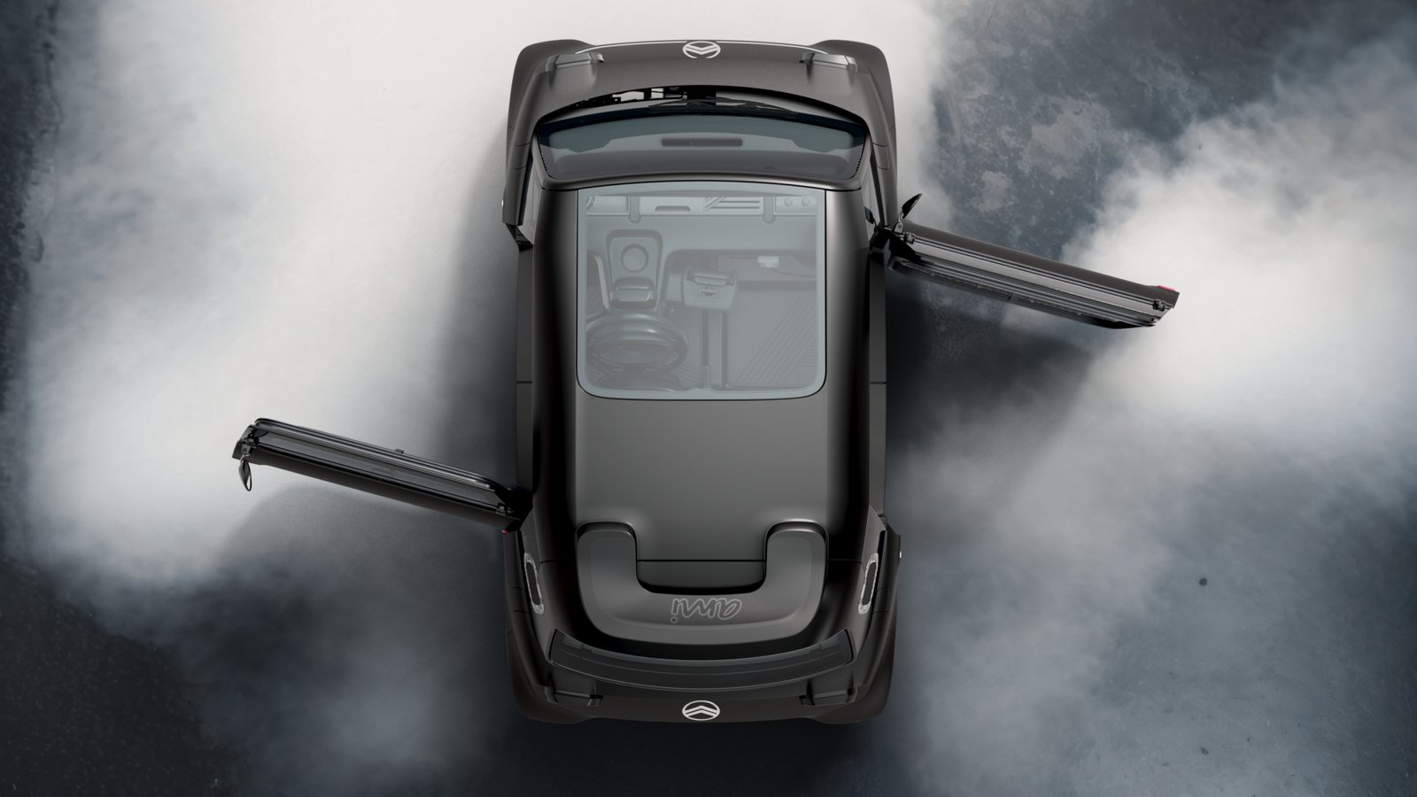 Foto do Citroen Ami Dark Side, mostrando painel interior