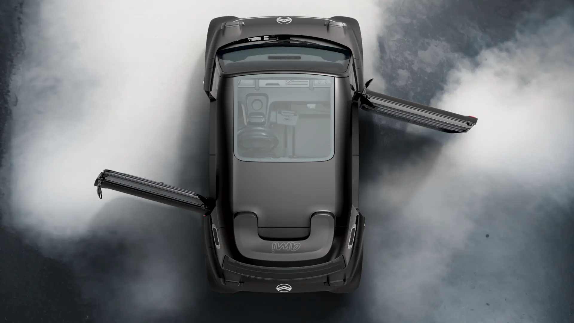 Foto do Citroen Ami Dark Side, mostrando painel interior