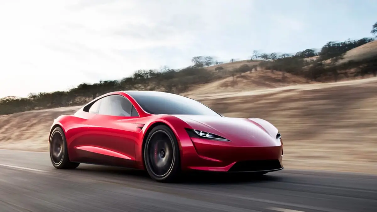 Imagem conceito do Tesla Roadster de 2a geração na estrada