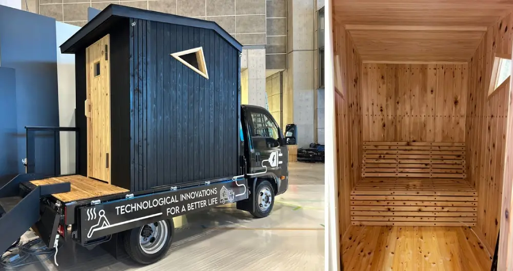 Para demostrar recurso V2L (vehicle-to-load), BYD instalou uma sauna móvel na traseira do T35