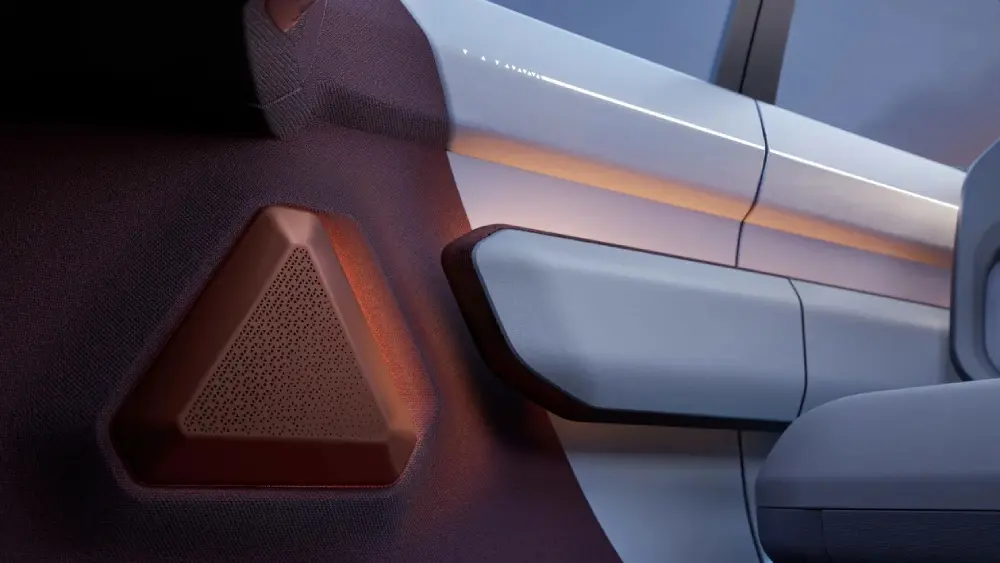 Caixa de som triangular do EV2 é removível