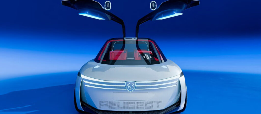 Carro Peugeot Polygon Concept, com portas asa de gaivota abertas