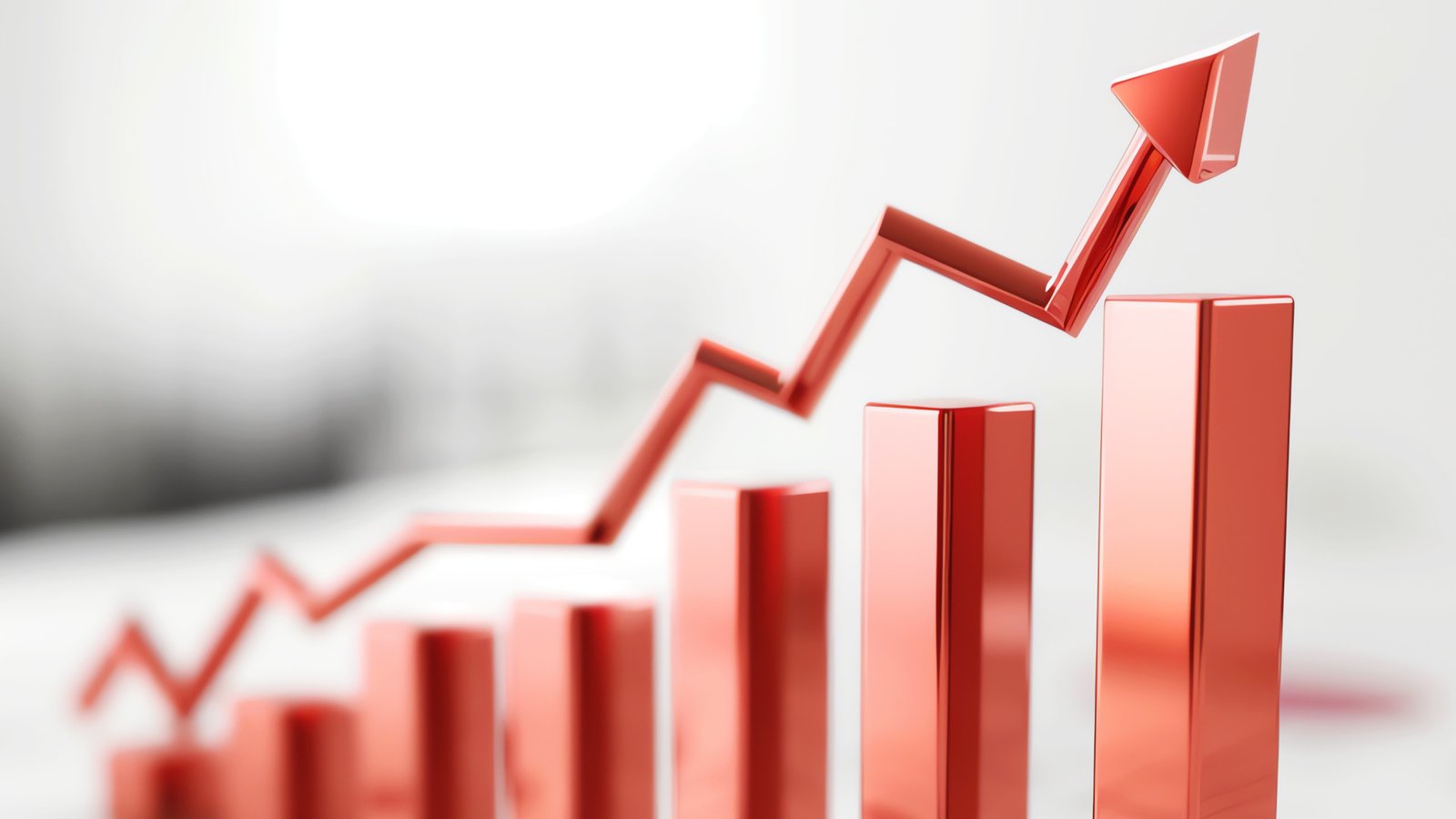 Imagem de gráficos de barras subindo, gerada em 3D