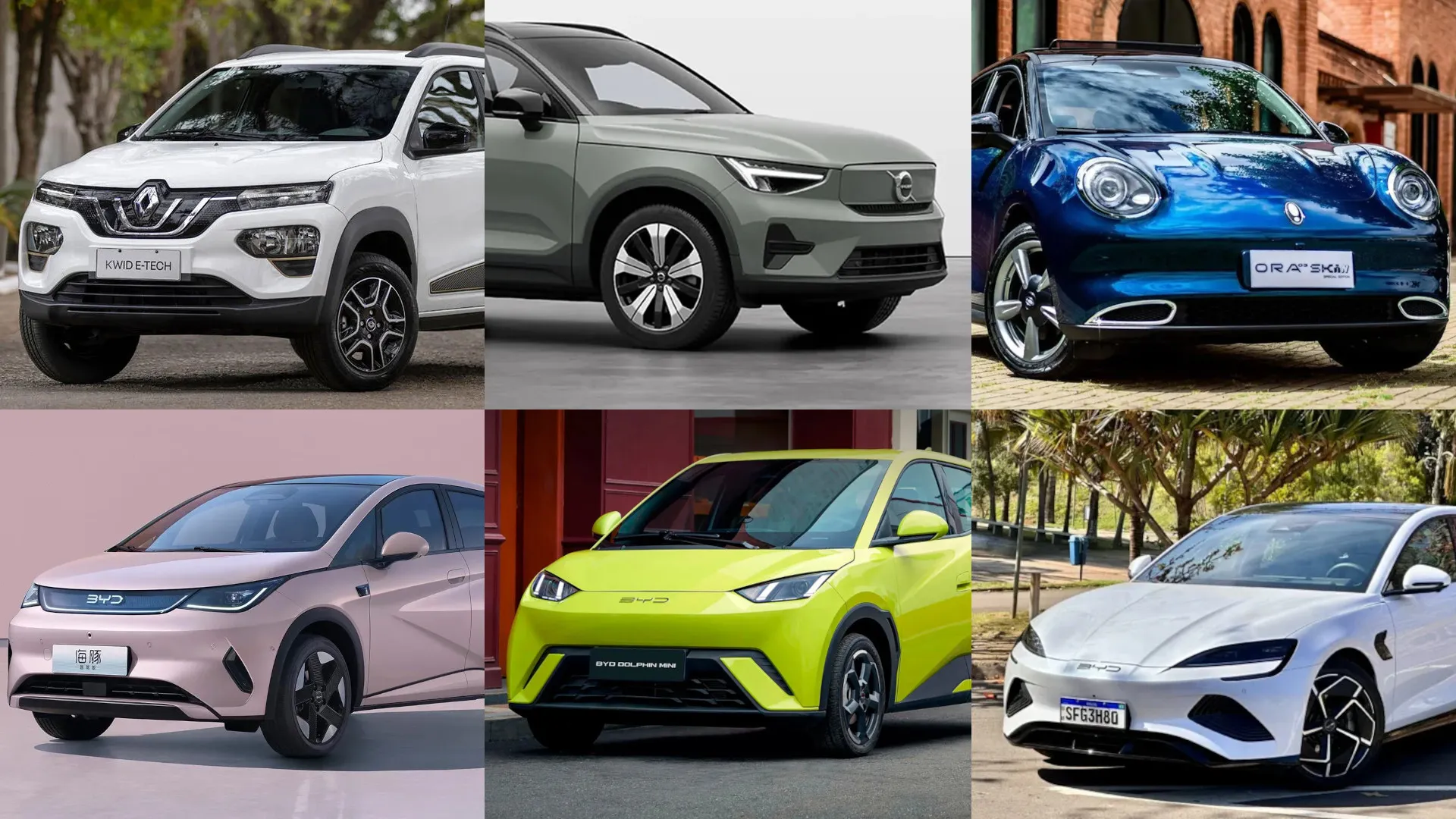 Montagem com os carros elétricos mais vendidos no Brasil