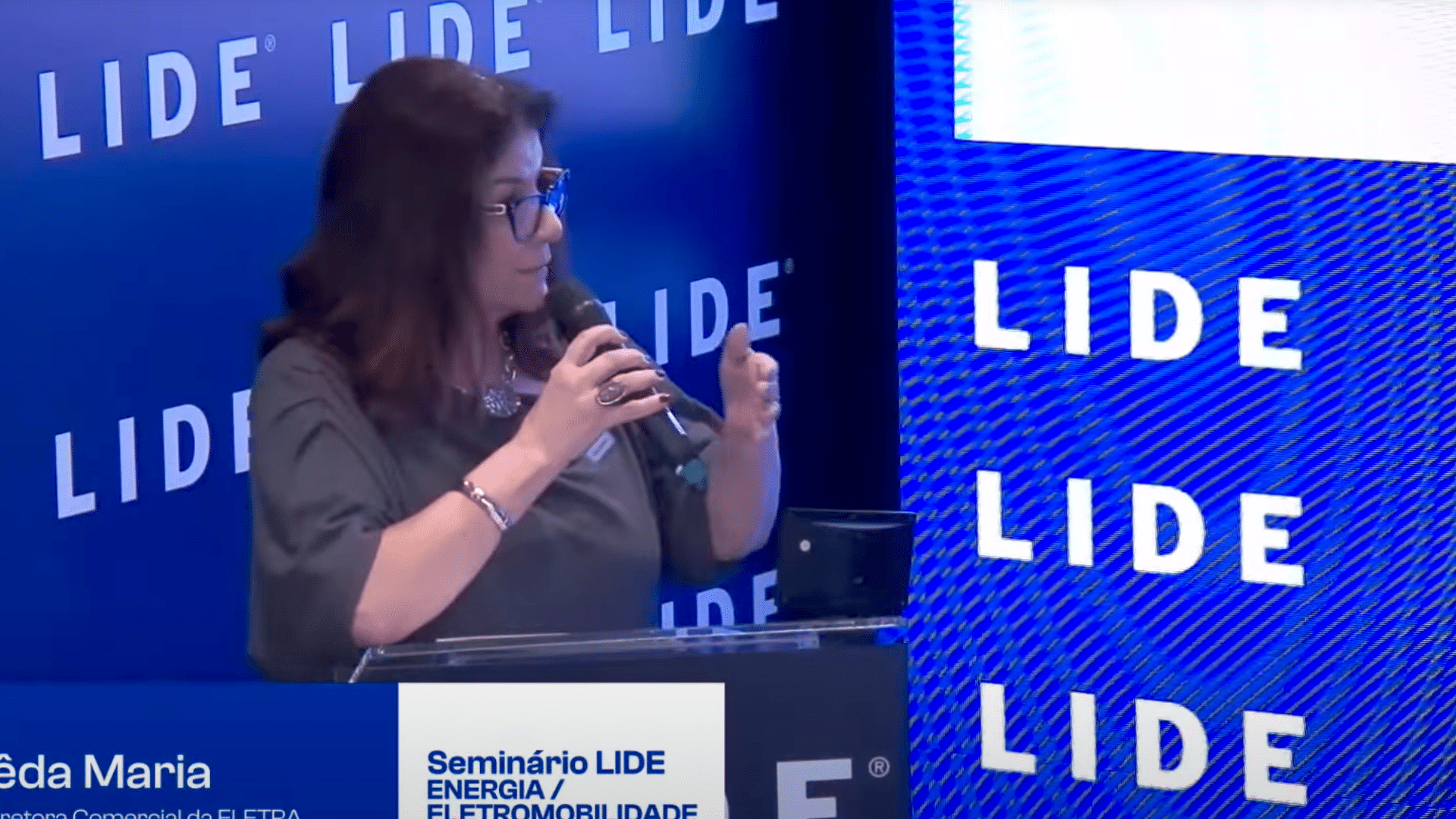 Milena Romano palestrando no seminário LIDE Energia/Eletromobilidade