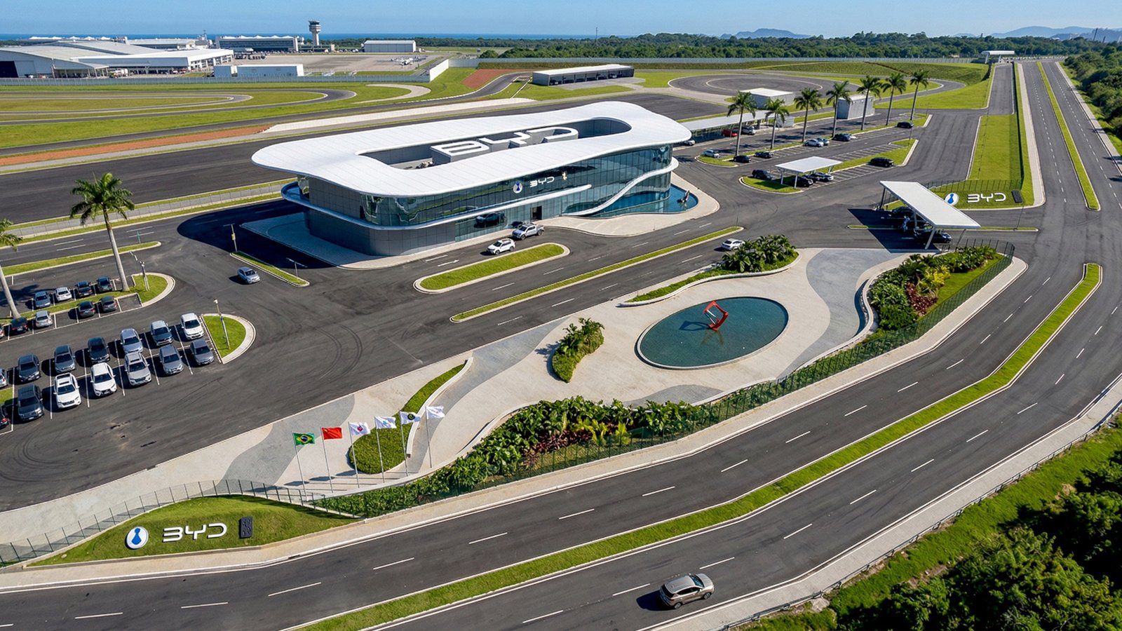 Conceito do centro de pesquisa da BYD no Aeroporto do Galeão no Rio