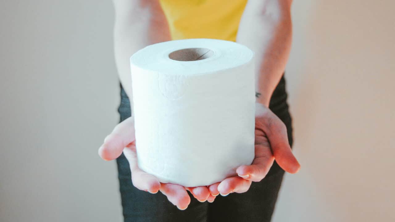 Rolo de papel higiênico sendo oferecido