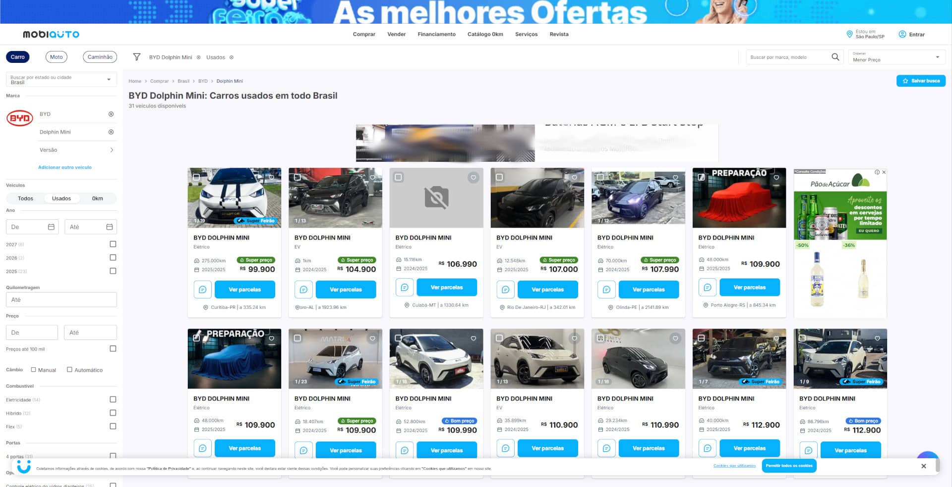 Captura de tela de busca na Mobiauto por Dolphin Mini em 14/04/2025