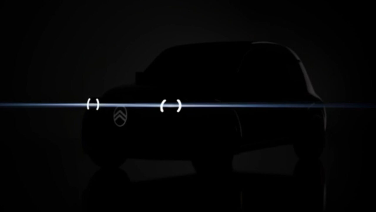 Silhueta do Citroën 2 CV elétrico mostrada no teaser