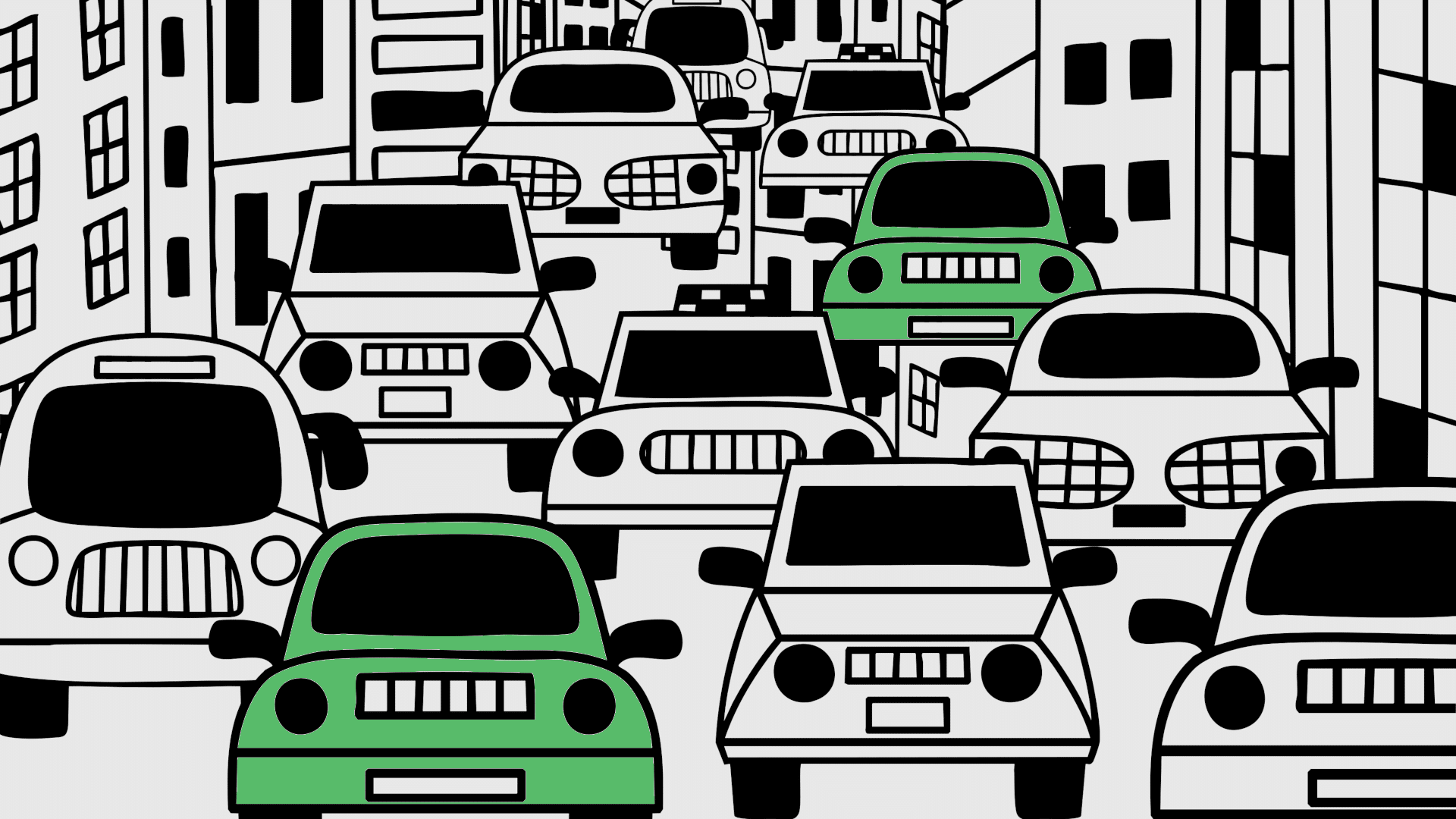 Carros coloridos na cidade em ilustração