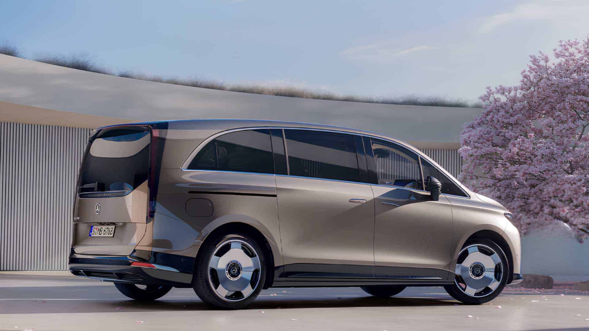 Mercedes-Benz VLE elétrico em movimento visto pela traseira