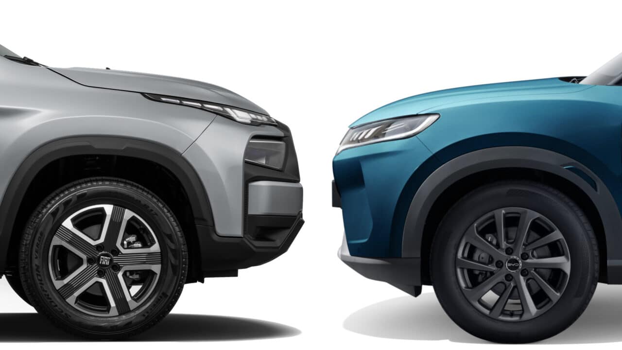 Frentes do Fiat Toro vs BYD Atto 2, opostas