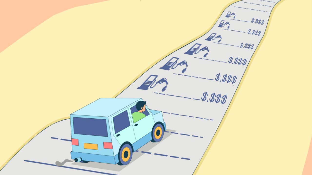 Ilustração mostrando um carro andando por uma conta