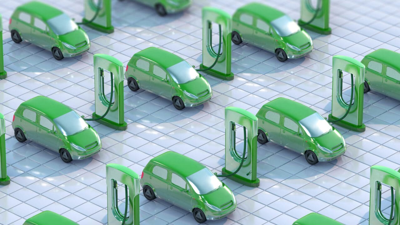 Muitos carros elétricos em ilustração