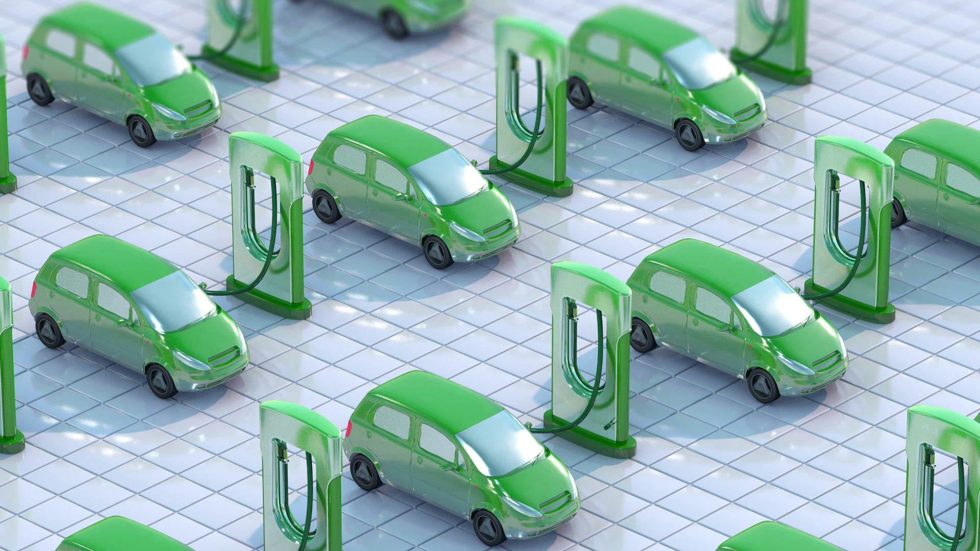 Muitos carros elétricos em ilustração