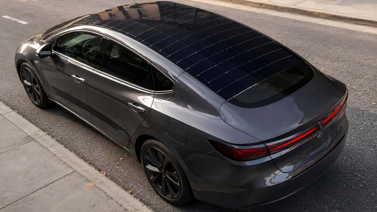 Carro com painéis solares do Fuyao Group