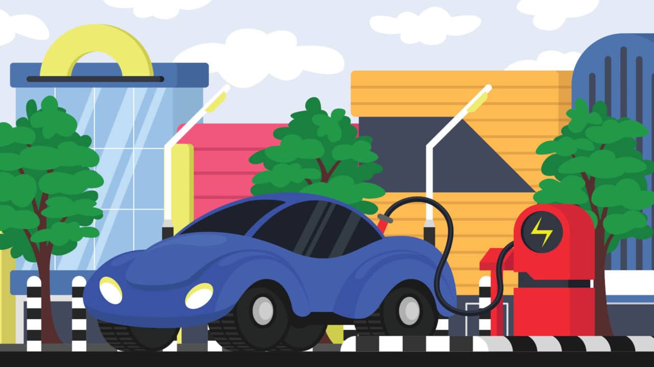 Ilustração de carro elétrico carregando