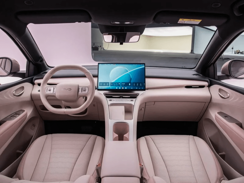 Foto do interior do novo Dolphin Mini mostrando a ausência de um painel de instrumentos