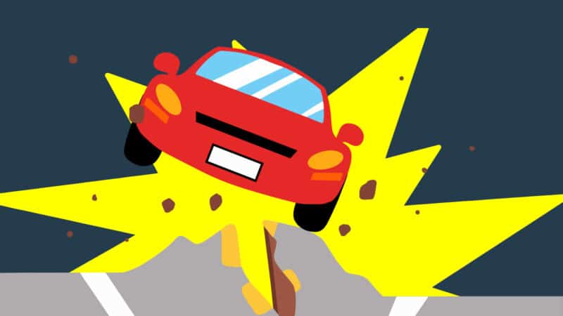 Ilustração de um carro numa estrada quebrada