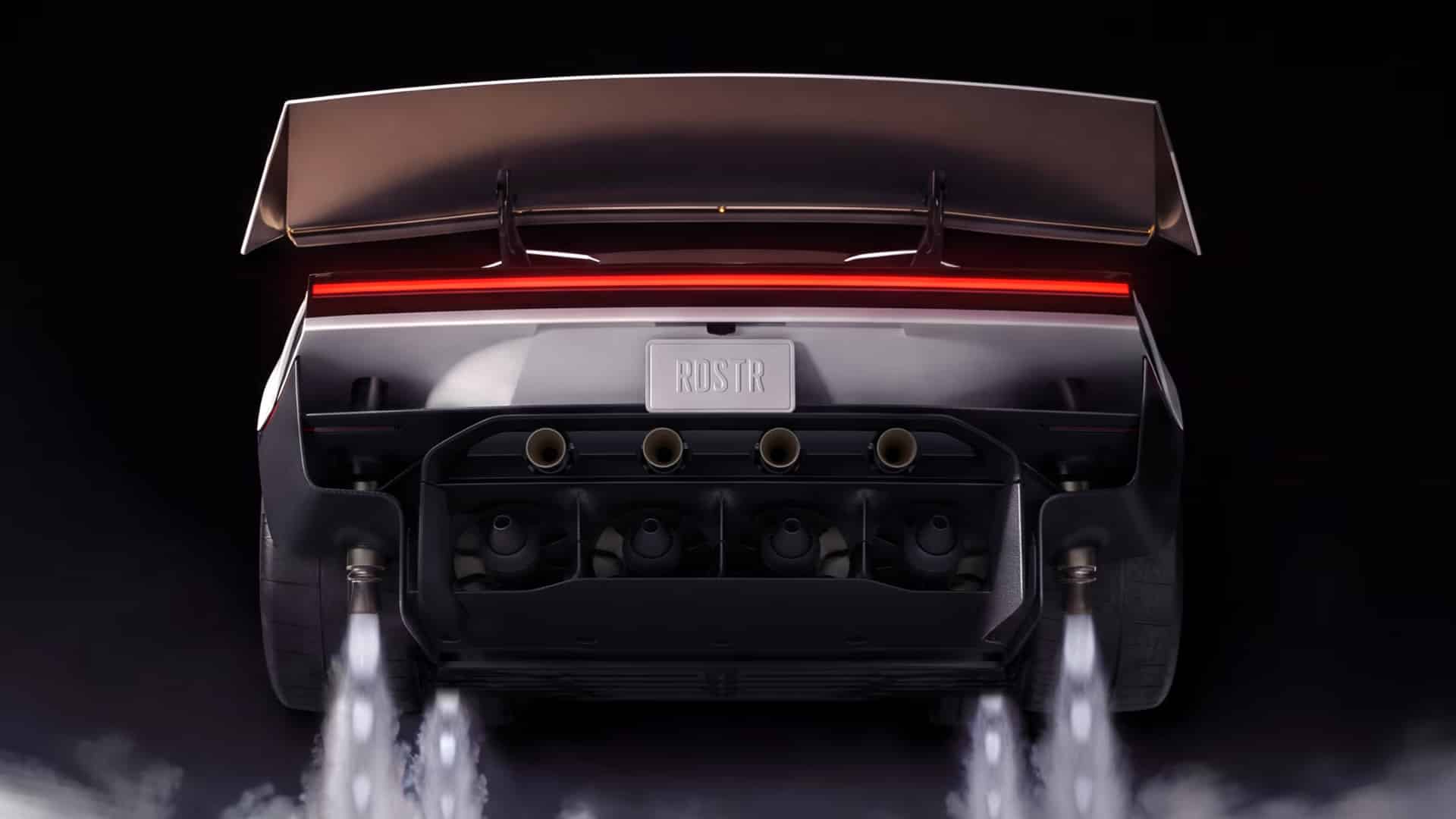 Tesla Roadster, visão traseira, no ar, usando os propulsores a gás