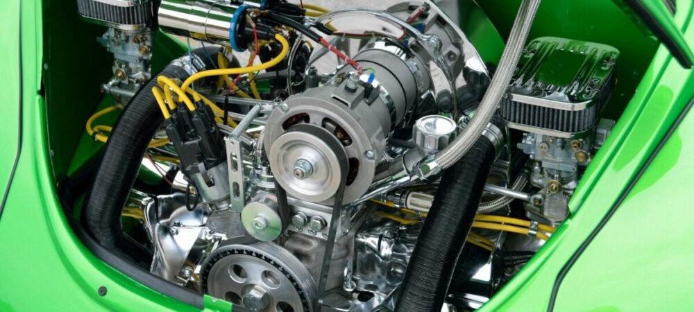 Foto de um motor de fusca verde